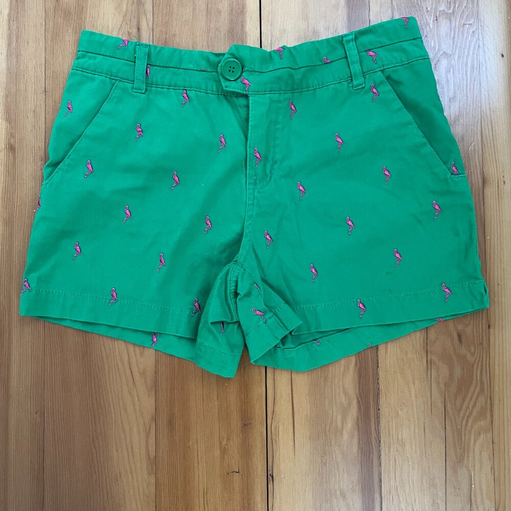 CLOSE OUT SALE: Blue Epic Denim Kelly Green Shorts Pink Flamingo - Size 8